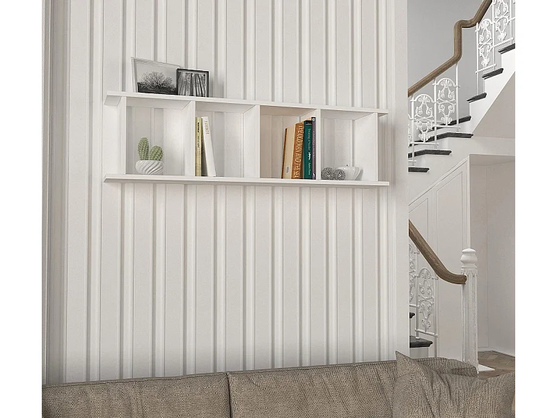 Skandinavisches Wandregal – 120 x 33,6 x 19,5 cm – Weiß – Melaminbeschichtete Spanplatte