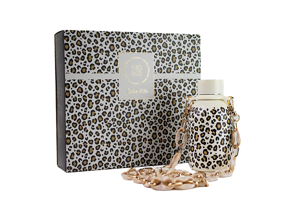 Coffret bouteille isotherme blush léopard 35 cl avec chaine