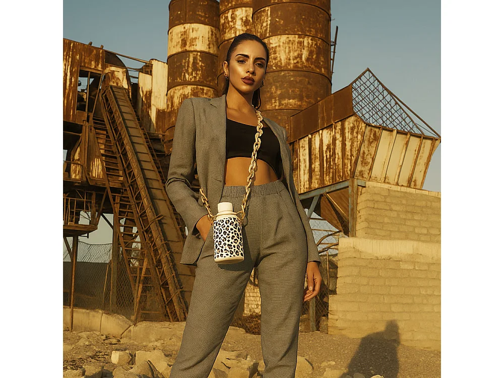 Coffret bouteille isotherme blush léopard 35 cl avec chaine