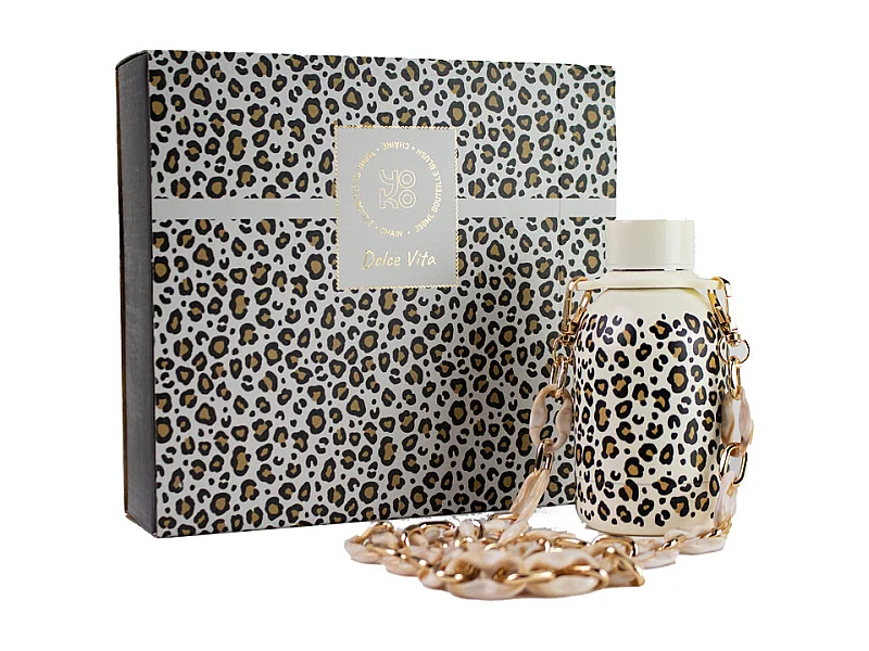 Coffret bouteille isotherme blush léopard 35 cl avec chaine