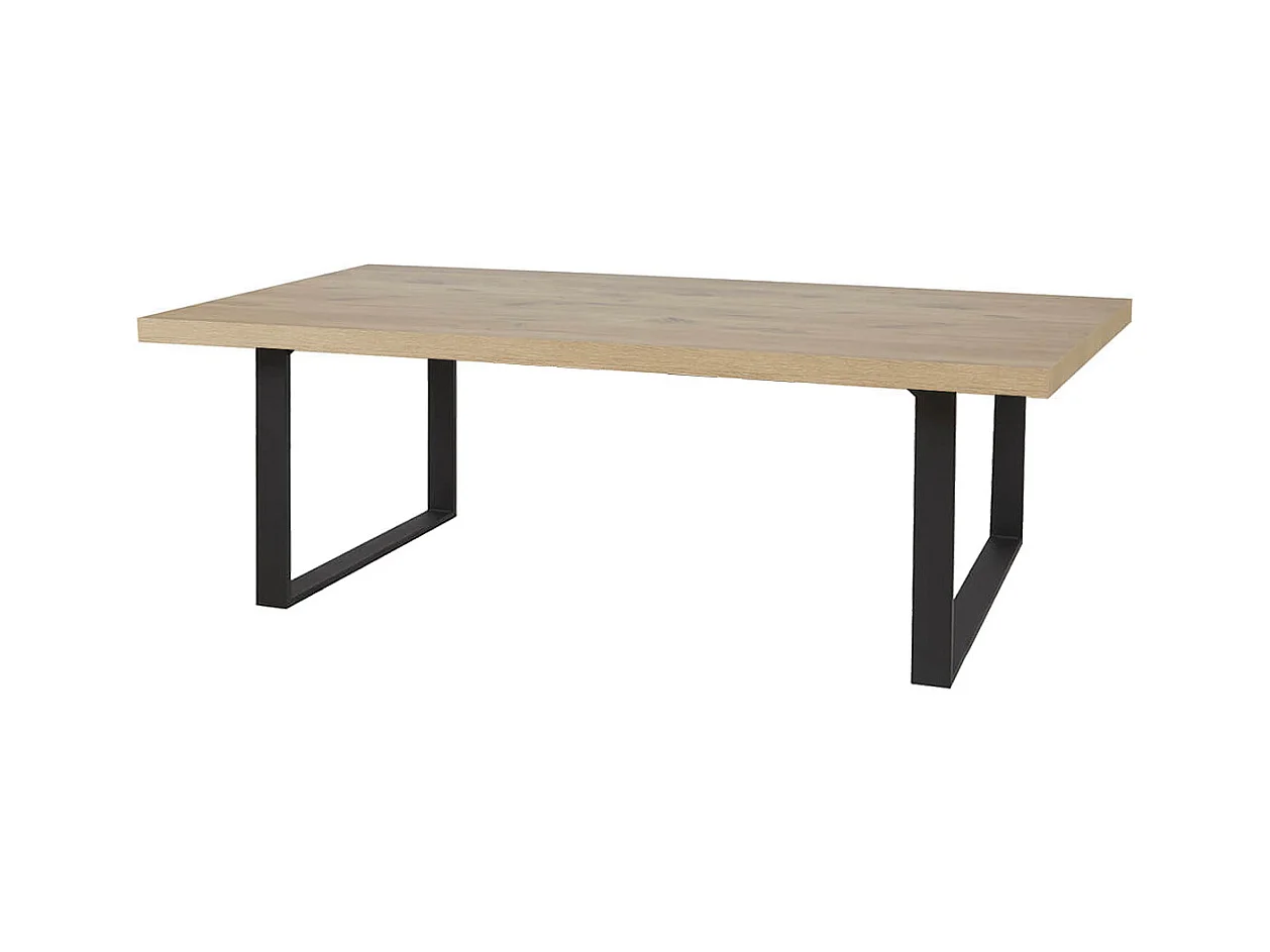 ROMY - Ensemble Séjour Table 200cm et Buffet 4 Portes Aspect Bois Effet Tasseaux
