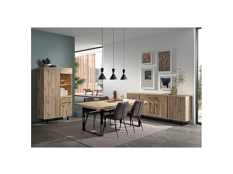 ROMY - ROMY - Séjour Complet avec Table 170cm Aspect Bois Finition Canyon Oak