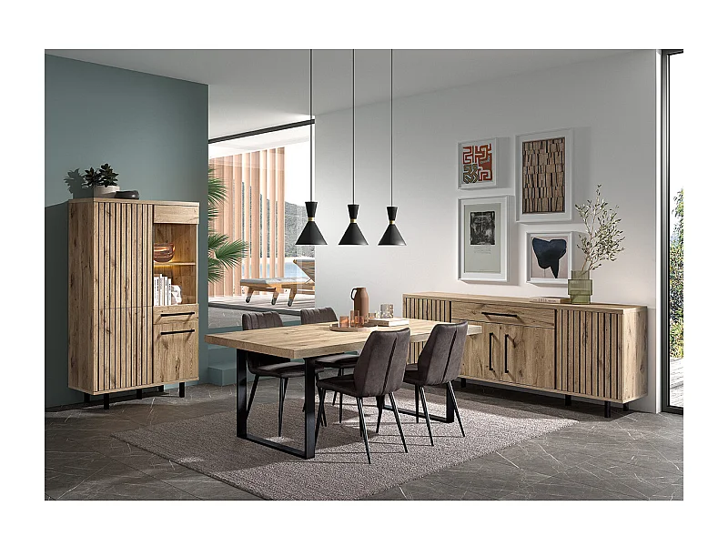 ROMY - ROMY - Séjour Complet avec Table 170cm Aspect Bois Finition Canyon Oak