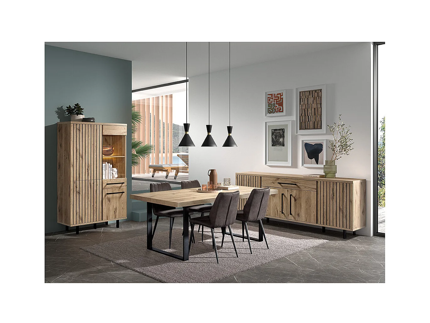 ROMY - ROMY - Séjour Complet avec Table 170cm Aspect Bois Finition Canyon Oak