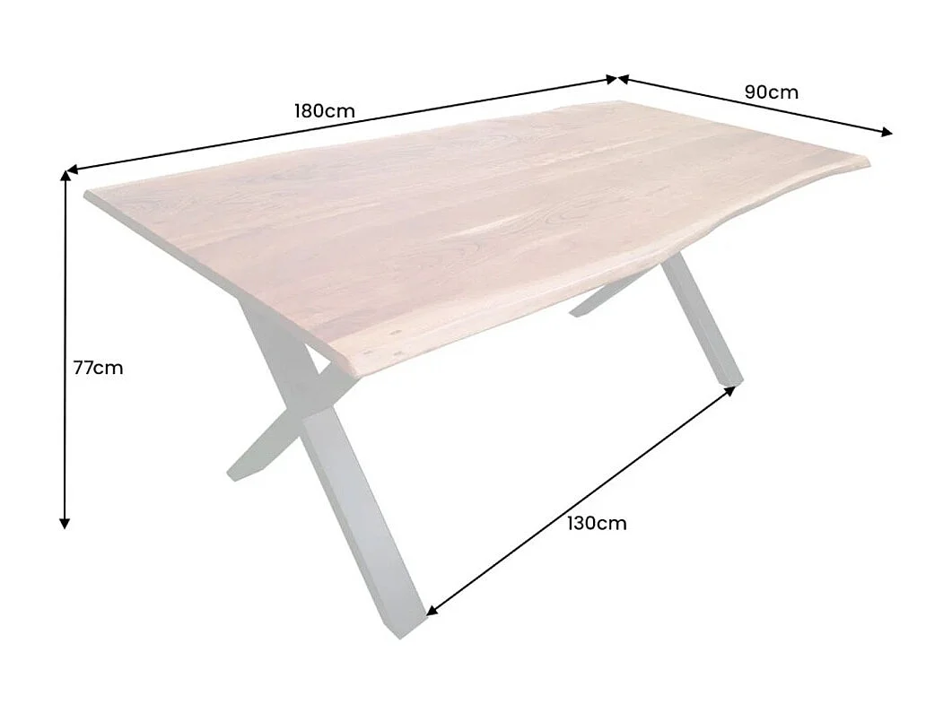 Eettafel ARKAYA 180 cm - Blad van gelakt acaciahout en kruispoten in zwart metaal - Natuurlijk industrieel ontwerp