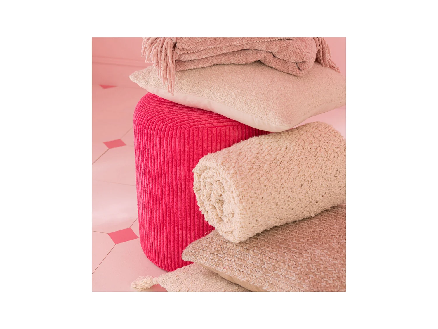 Poufs tabourets ronds en velours côtelé (lot de 2) - CHARLISE