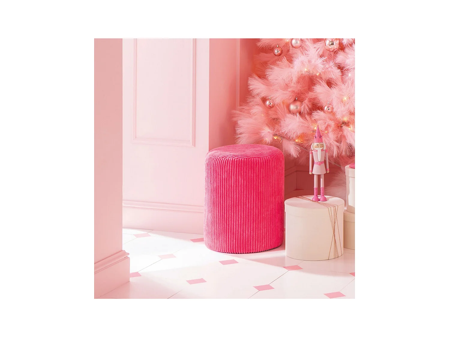 Poufs tabourets ronds en velours côtelé (lot de 2) - CHARLISE