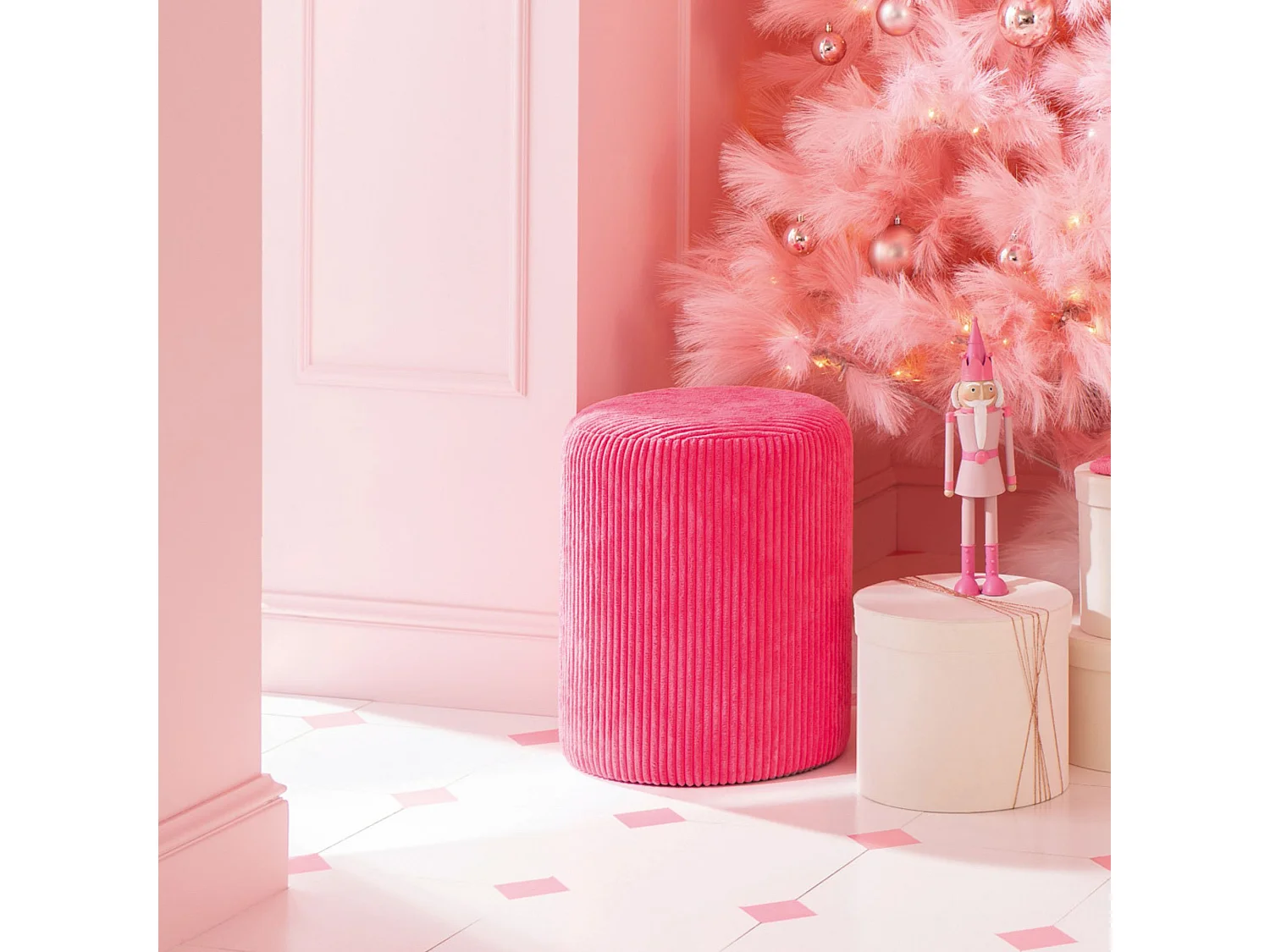 Poufs tabourets ronds en velours côtelé (lot de 2) - CHARLISE