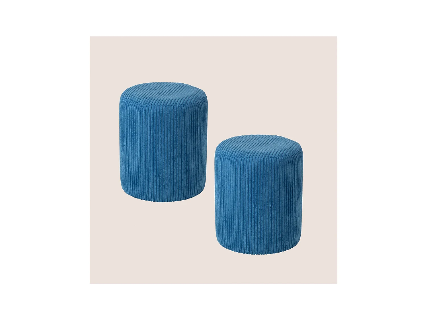Poufs tabourets ronds en velours côtelé (lot de 2) - CHARLISE