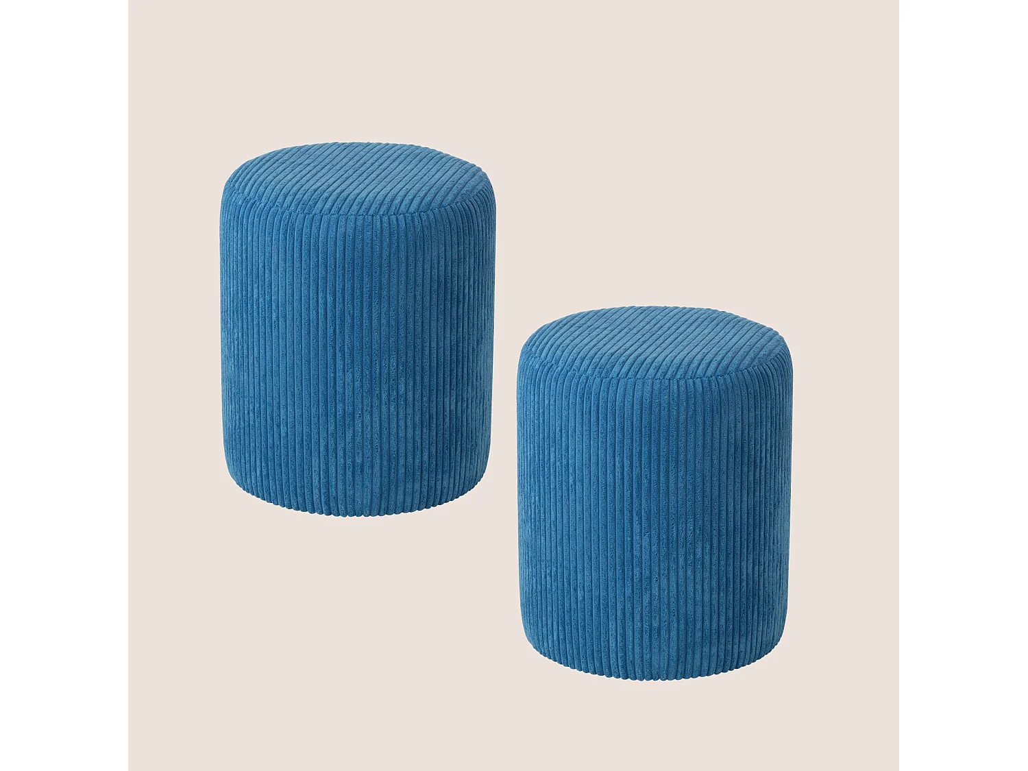 Poufs tabourets ronds en velours côtelé (lot de 2) - CHARLISE