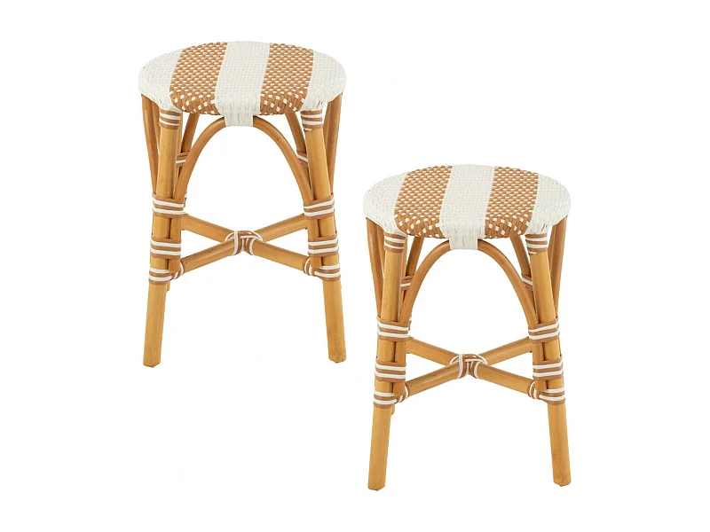 Tabourets parisiens assise tressée rayures (lot de 2) - MONTMARTRE