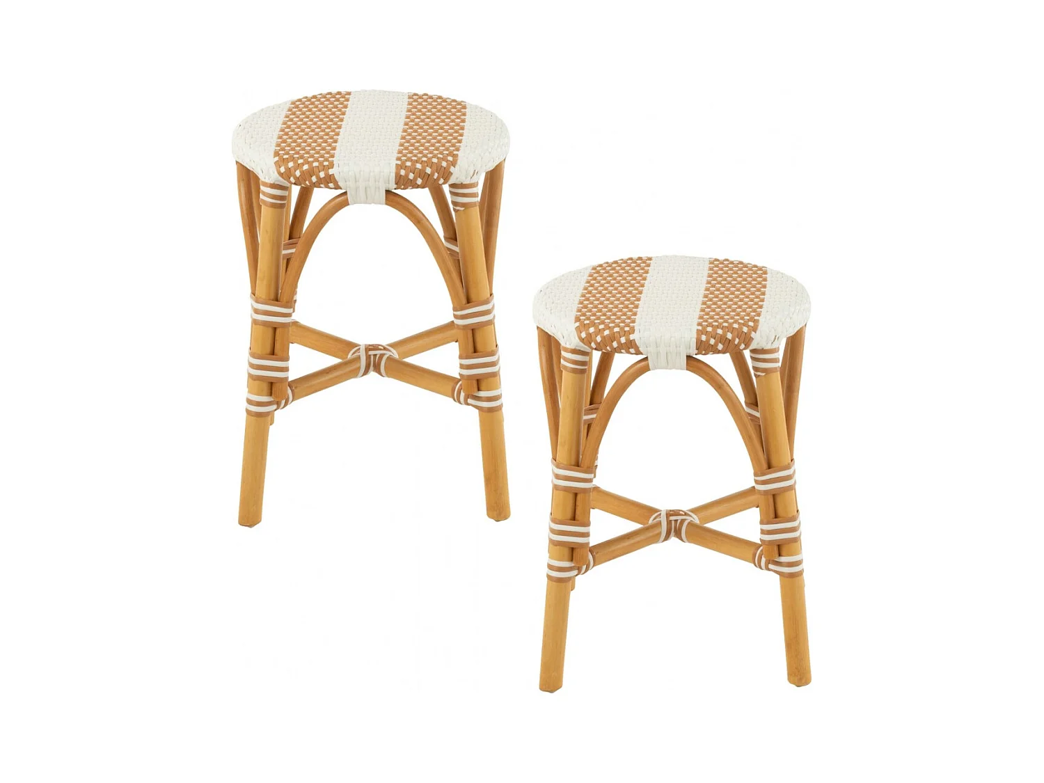 Tabourets parisiens assise tressée rayures (lot de 2) - MONTMARTRE