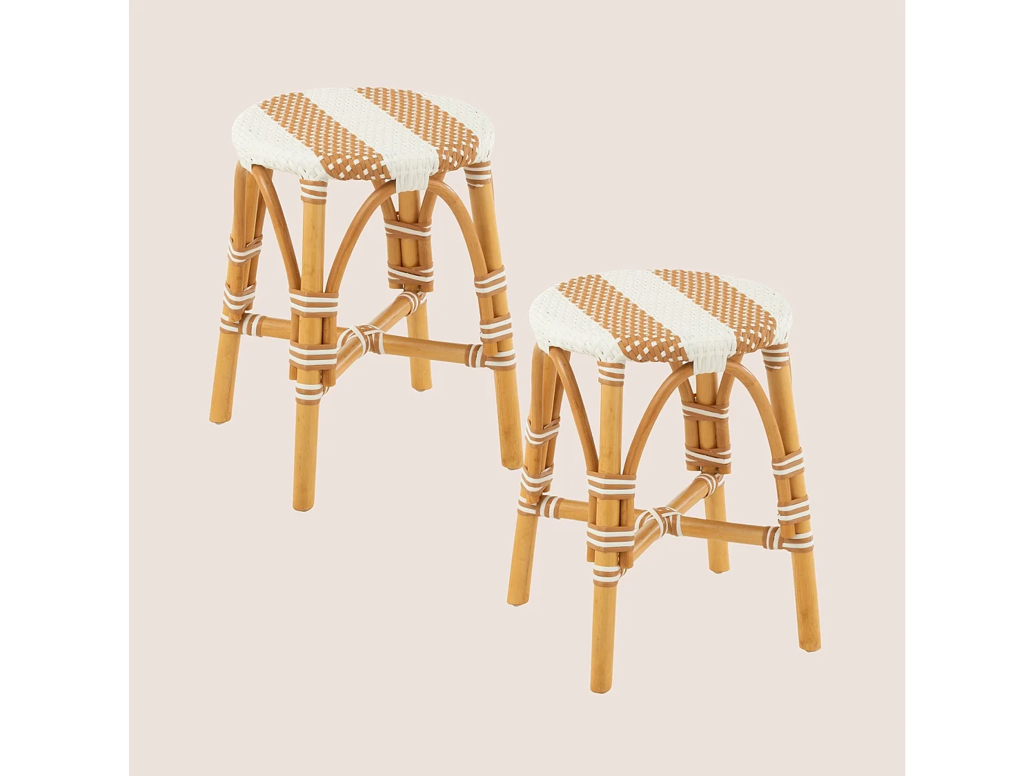 Tabourets parisiens assise tressée rayures (lot de 2) - MONTMARTRE