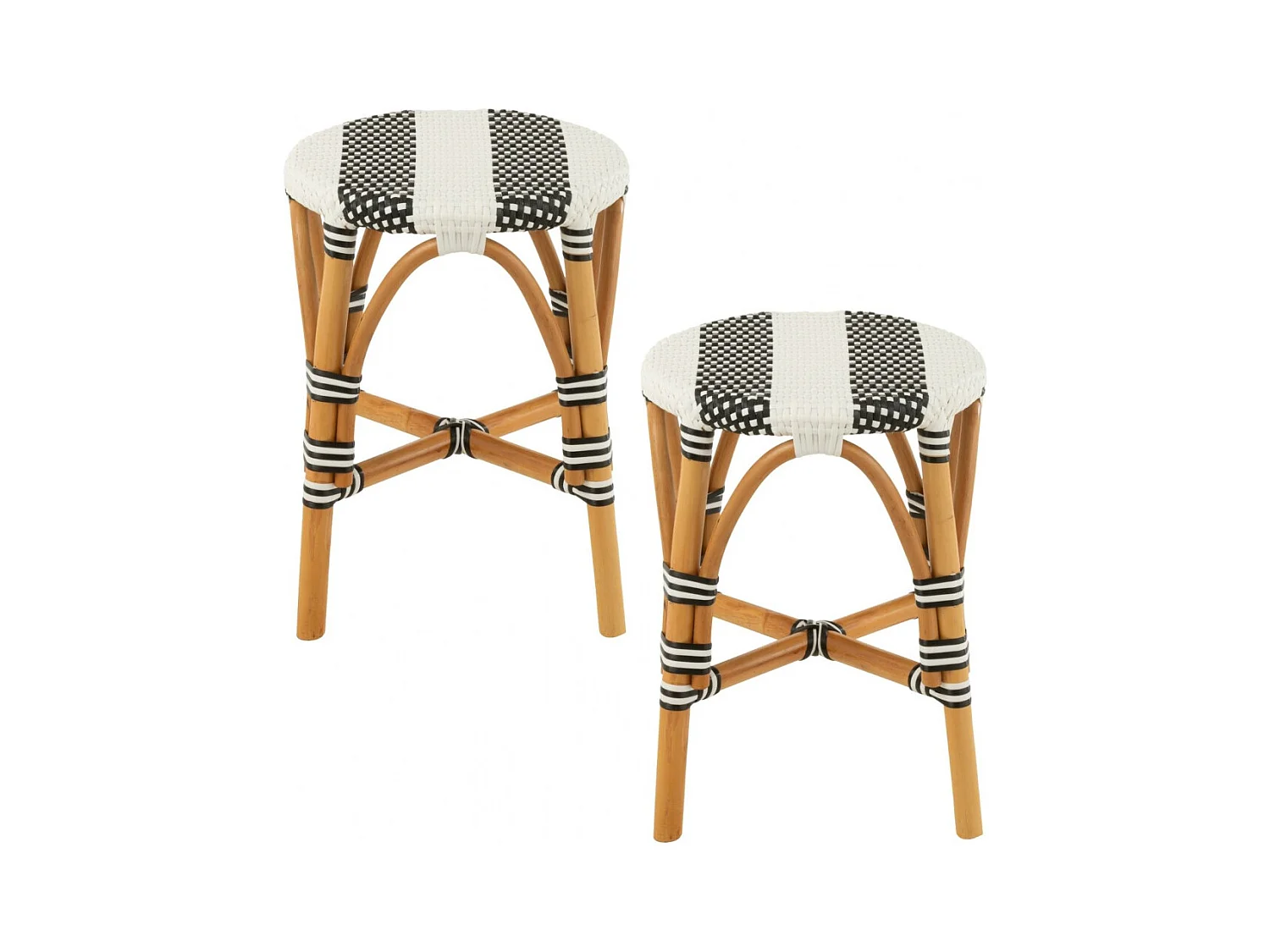 Tabourets parisiens assise tressée rayures (lot de 2) - MONTMARTRE