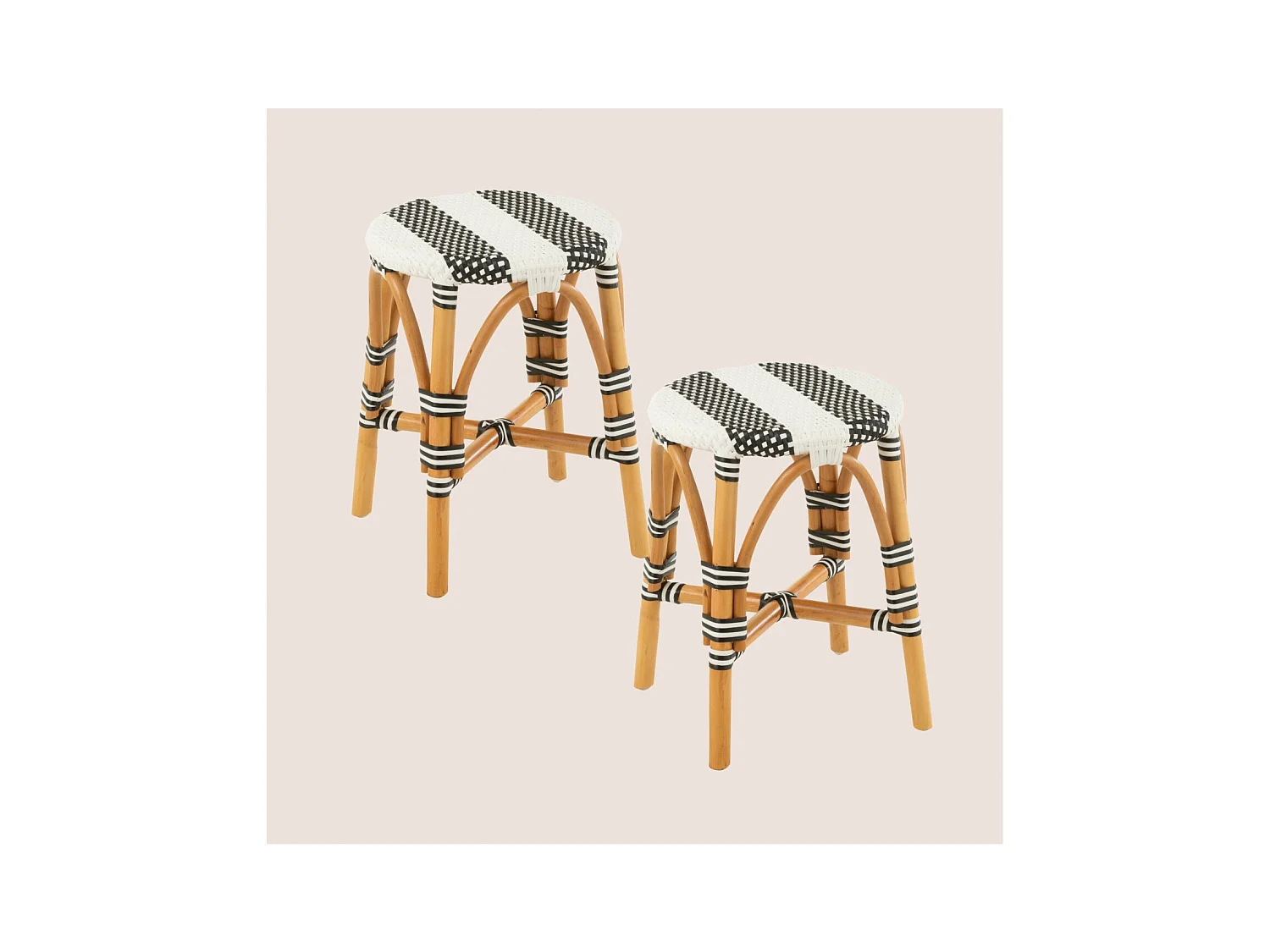 Tabourets parisiens assise tressée rayures (lot de 2) - MONTMARTRE