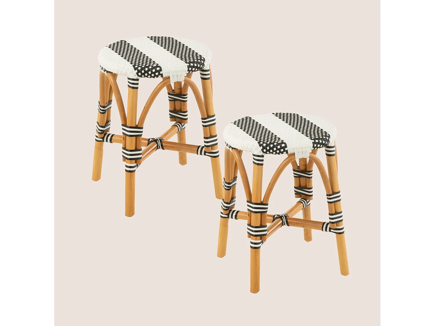 Tabourets parisiens assise tressée rayures (lot de 2) - MONTMARTRE
