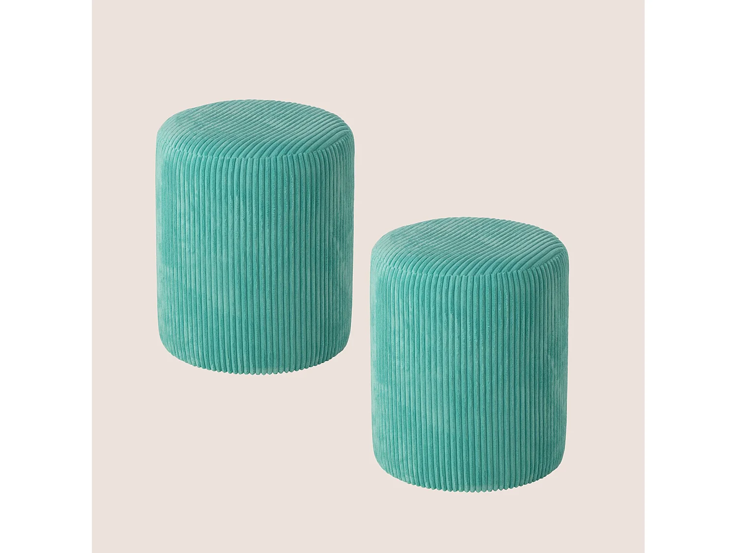 Poufs tabourets ronds en velours côtelé (lot de 2) - CHARLISE
