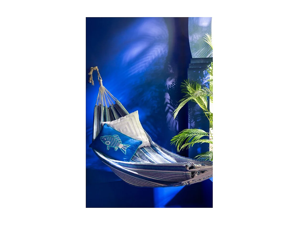 Hamaca de poliéster a rayas azul 200x100 cm