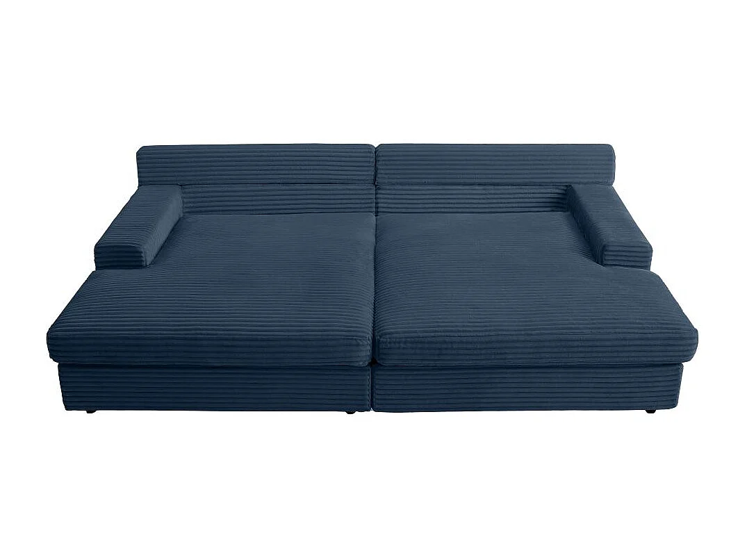 Canapé droit 4 places FLUFFY double méridienne et assise profonde en velours côtelé - bleu foncé