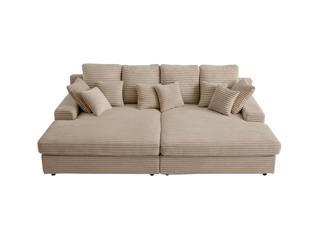 Canapé droit 4 places FLUFFY double méridienne et assise profonde en velours côtelé - taupe