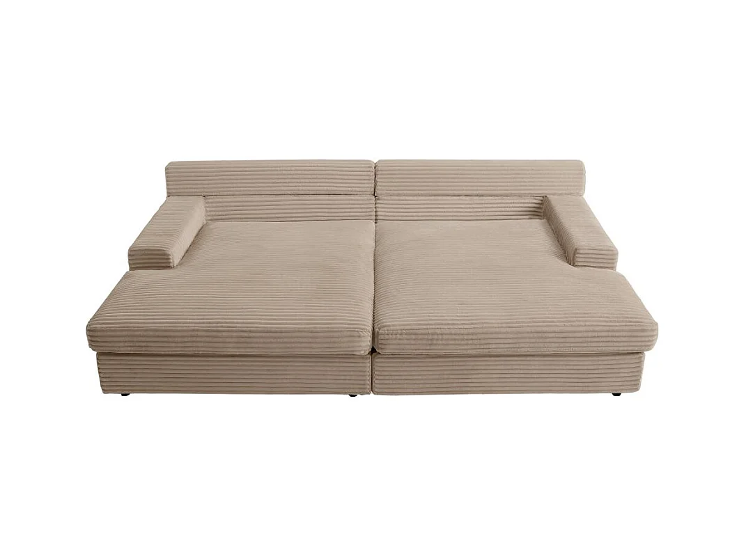 Canapé droit 4 places FLUFFY double méridienne et assise profonde en velours côtelé - taupe