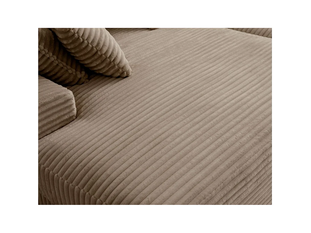 Canapé droit 4 places FLUFFY double méridienne et assise profonde en velours côtelé - taupe