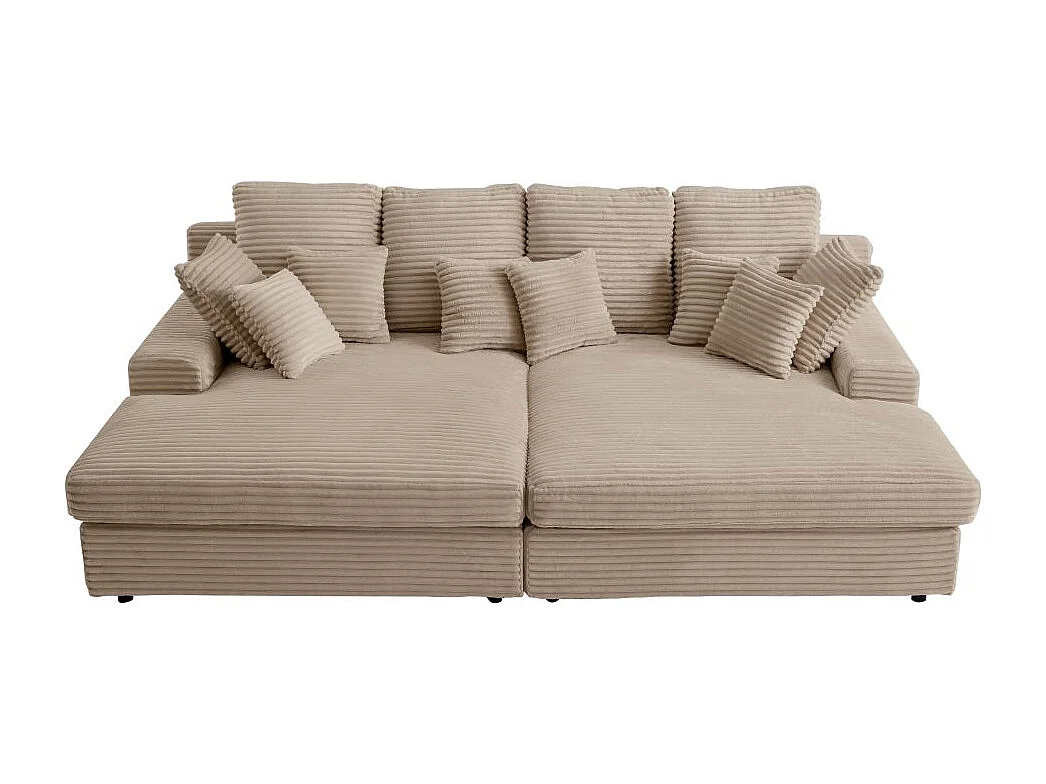 Canapé droit 4 places FLUFFY double méridienne et assise profonde en velours côtelé - taupe