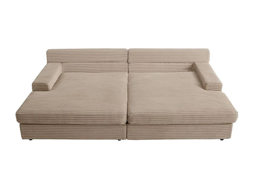 Canapé droit 4 places FLUFFY double méridienne et assise profonde en velours côtelé - taupe