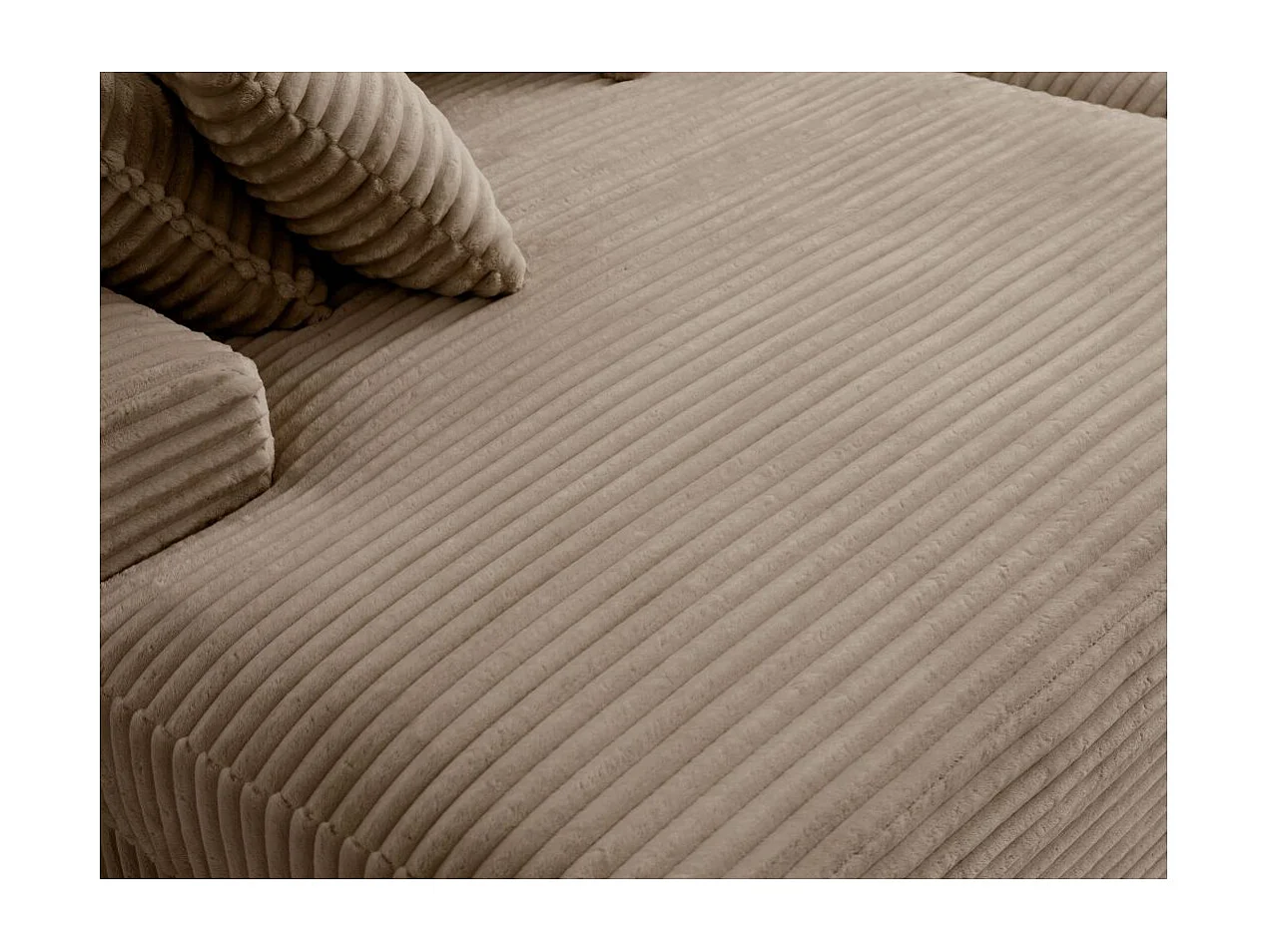 Canapé droit 4 places FLUFFY double méridienne et assise profonde en velours côtelé - taupe