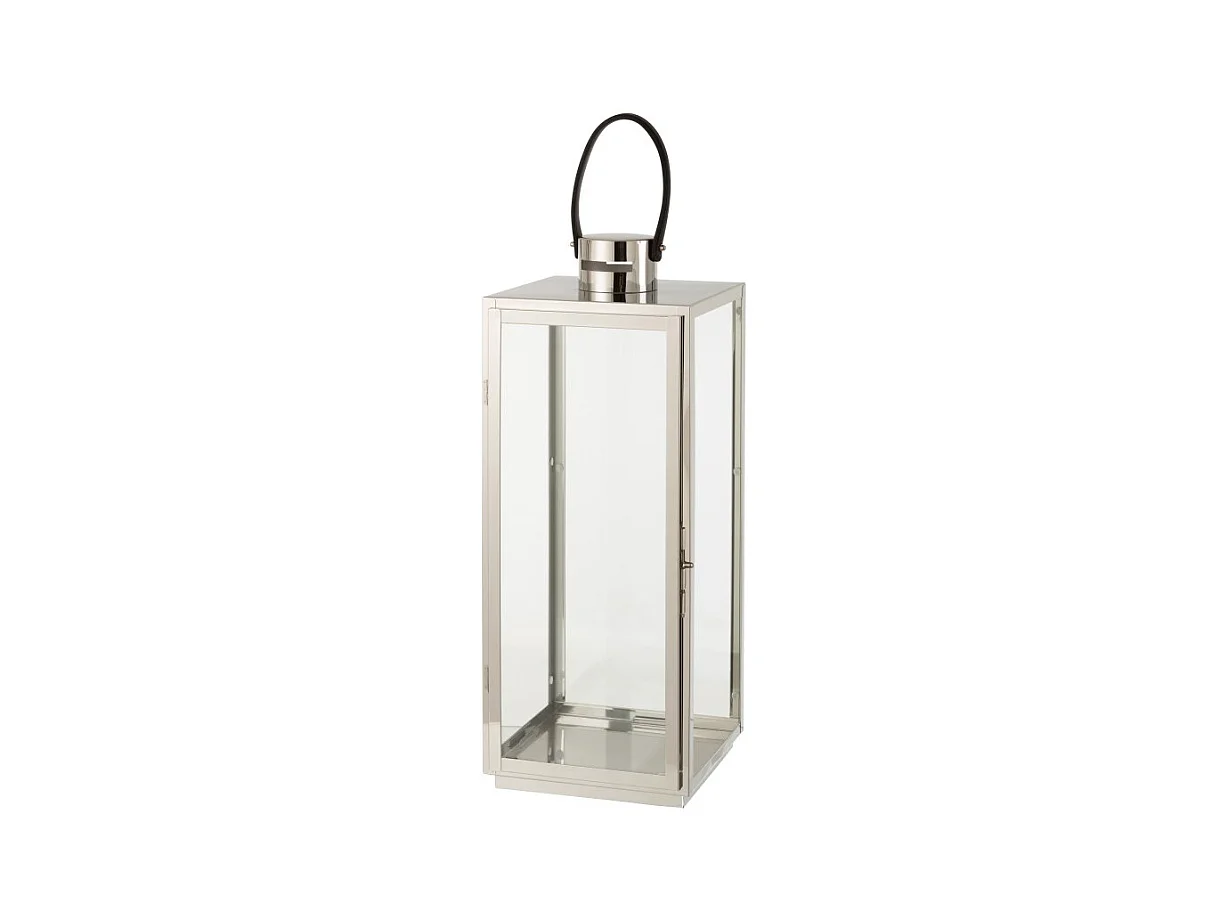 Farol cuadrado de metal plateado 22x21x65,5cm