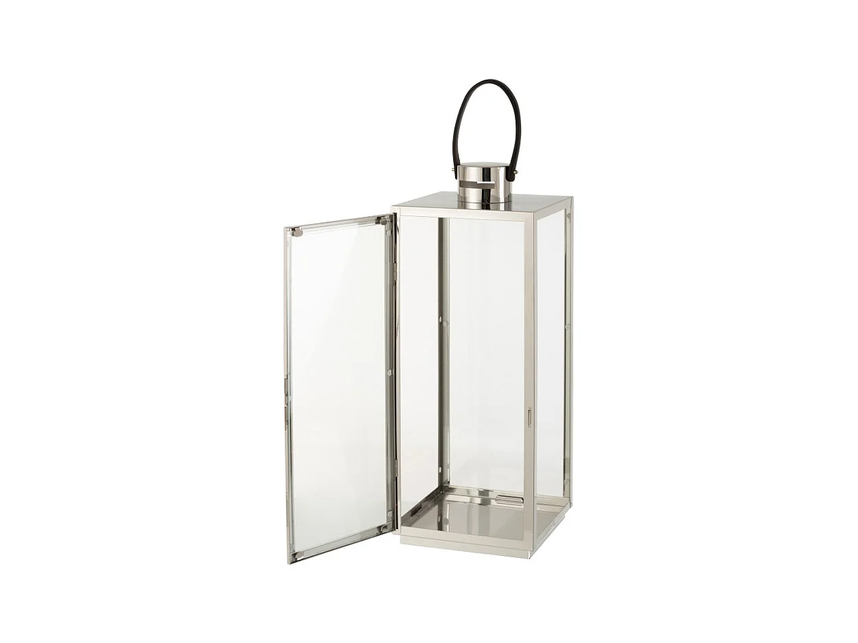 Farol cuadrado de metal plateado 22x21x65,5cm
