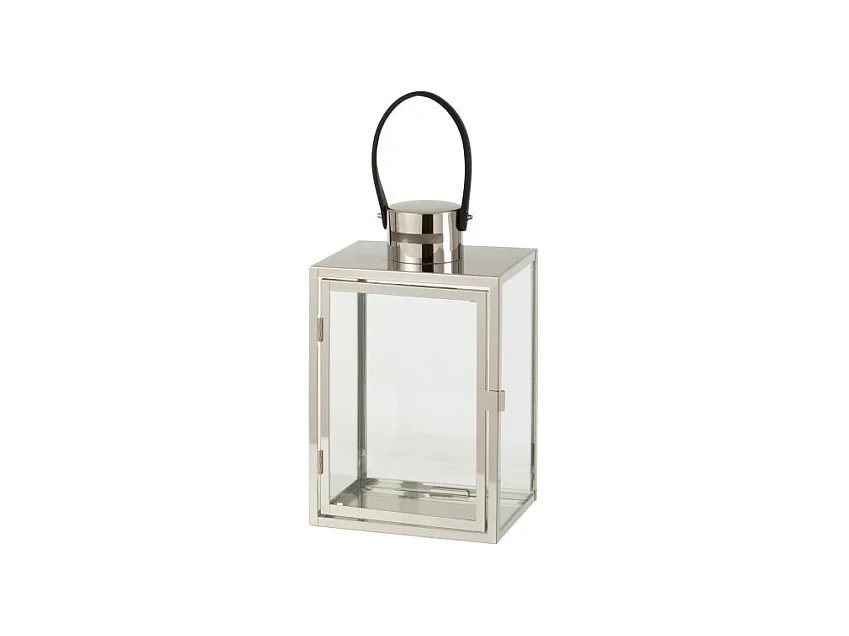 Farol rectangular de metal plateado 20,5x15,5x44 cm