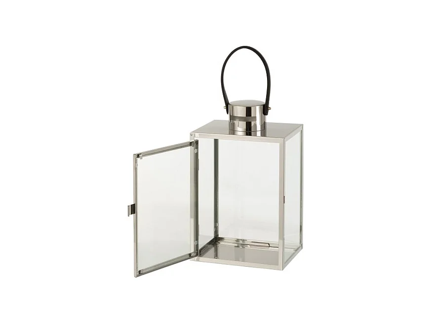 Farol rectangular de metal plateado 20,5x15,5x44 cm