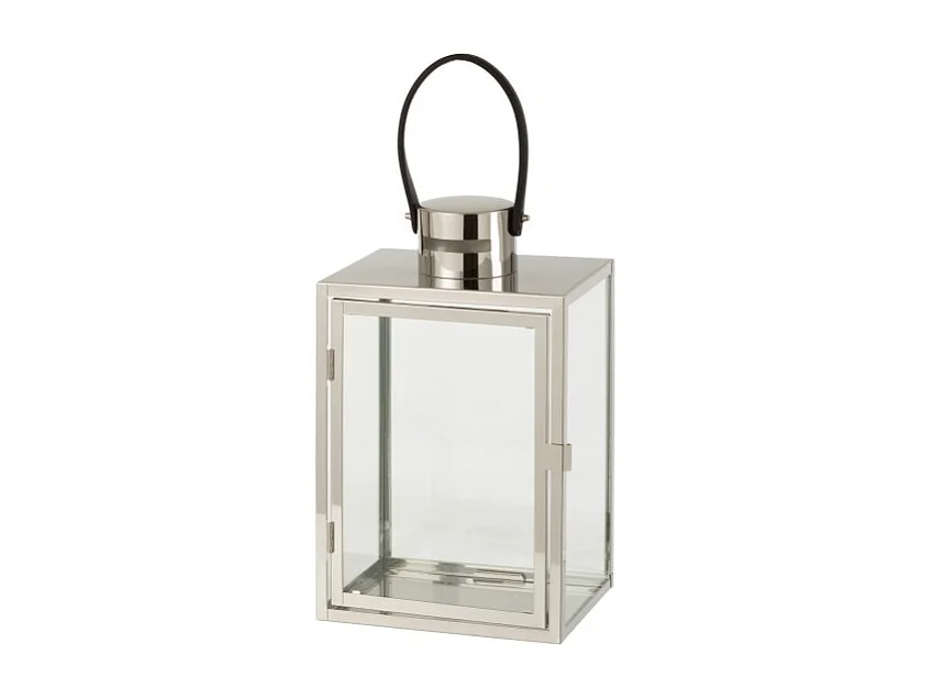 Farol rectangular de metal plateado 20,5x15,5x44 cm