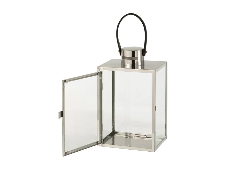 Farol rectangular de metal plateado 20,5x15,5x44 cm