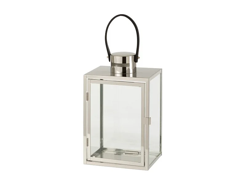 Farol rectangular de metal plateado 20,5x15,5x44 cm