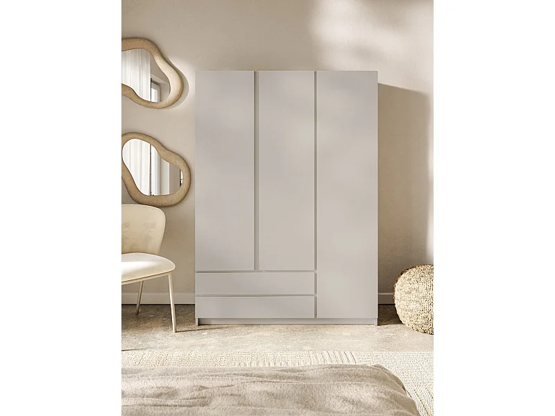Kleiderschrank mit 3 Türen – Kleiderstange – 2 Schubladen – Kaschmirgrau – 150 cm – BEMMI