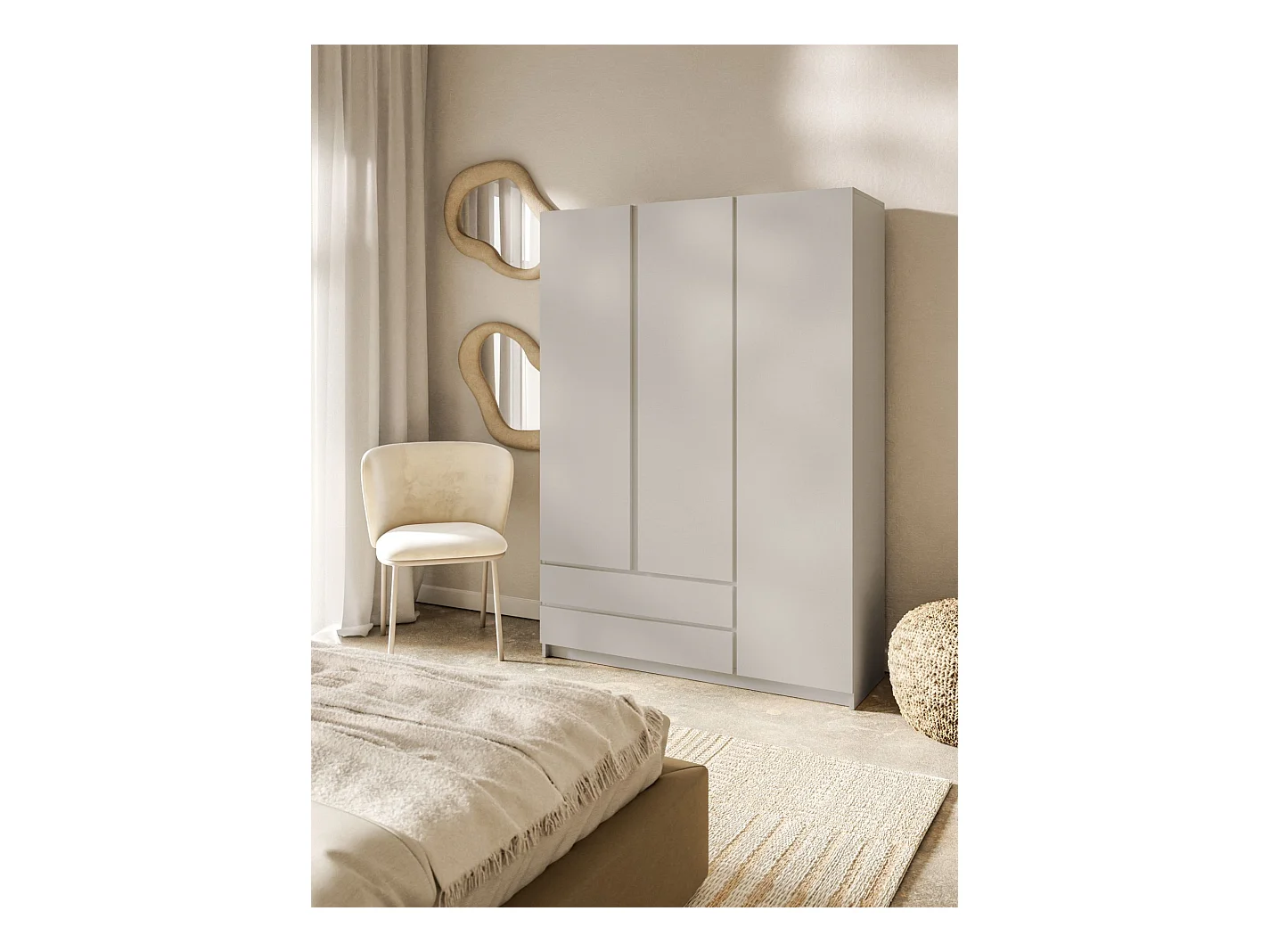 Kleiderschrank mit 3 Türen – Kleiderstange – 2 Schubladen – Kaschmirgrau – 150 cm – BEMMI