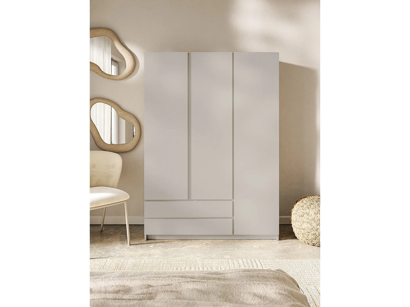 Kledingkast met 3 deuren en 2 lades – kasjmiergrijs – 150 cm – BEMMI