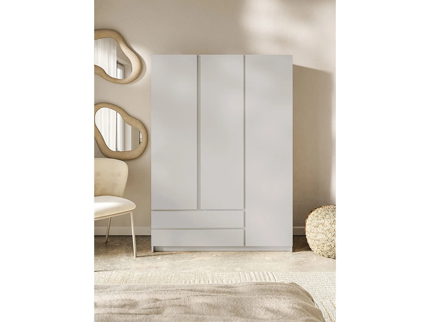 Kleiderschrank mit 3 Türen – Kleiderstange – 2 Schubladen – Kaschmirgrau – 150 cm – BEMMI