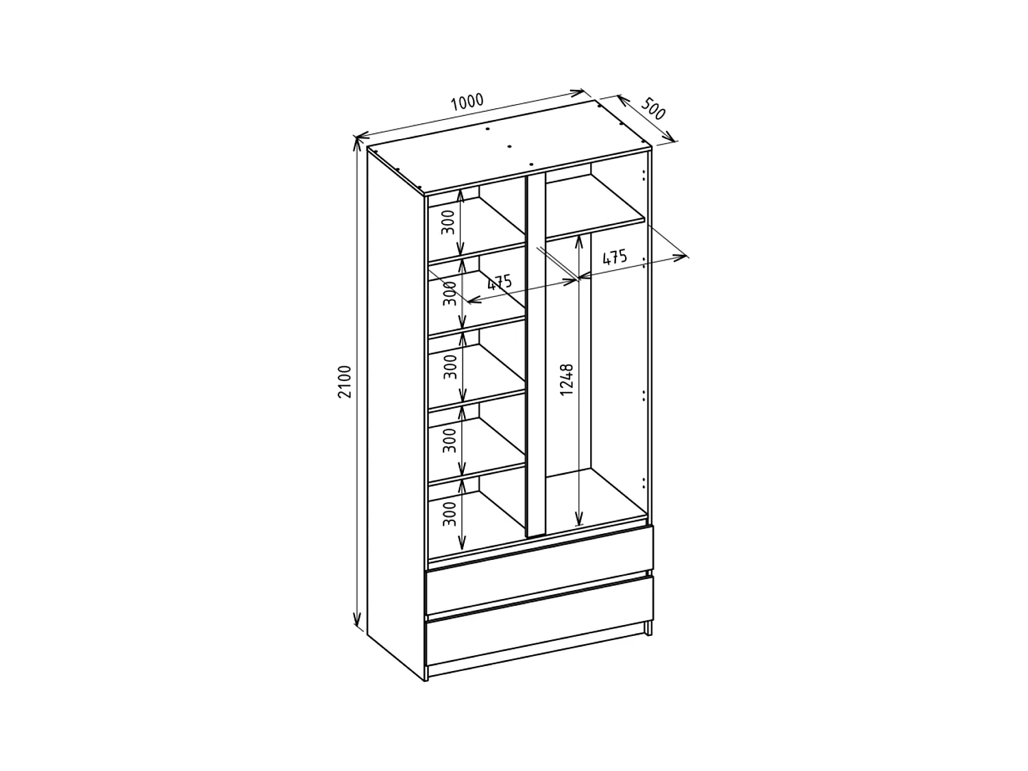 Armoire 2 portes 2 tiroirs – 100 cm – gris cachemire – BEMMI