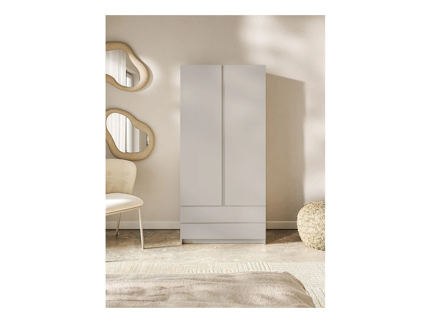 Kleiderschrank mit 2 Türen – Kleiderstange – 2 Schubladen – Kaschmirgrau – 100 cm – BEMMI