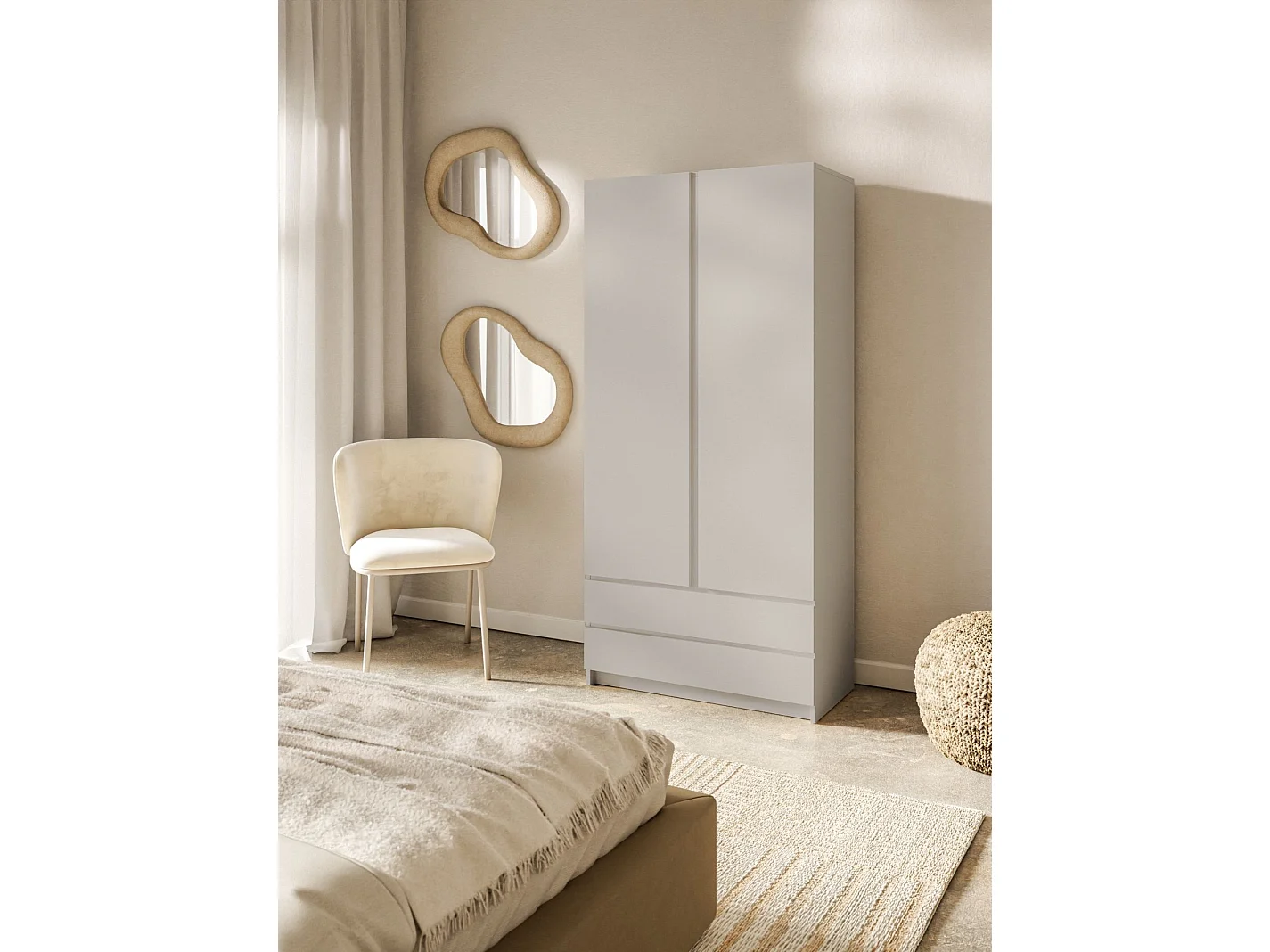Armoire 2 portes 2 tiroirs – 100 cm – gris cachemire – BEMMI
