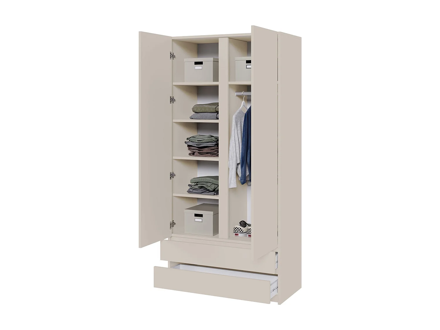 Armoire 2 portes 2 tiroirs – 100 cm – gris cachemire – BEMMI