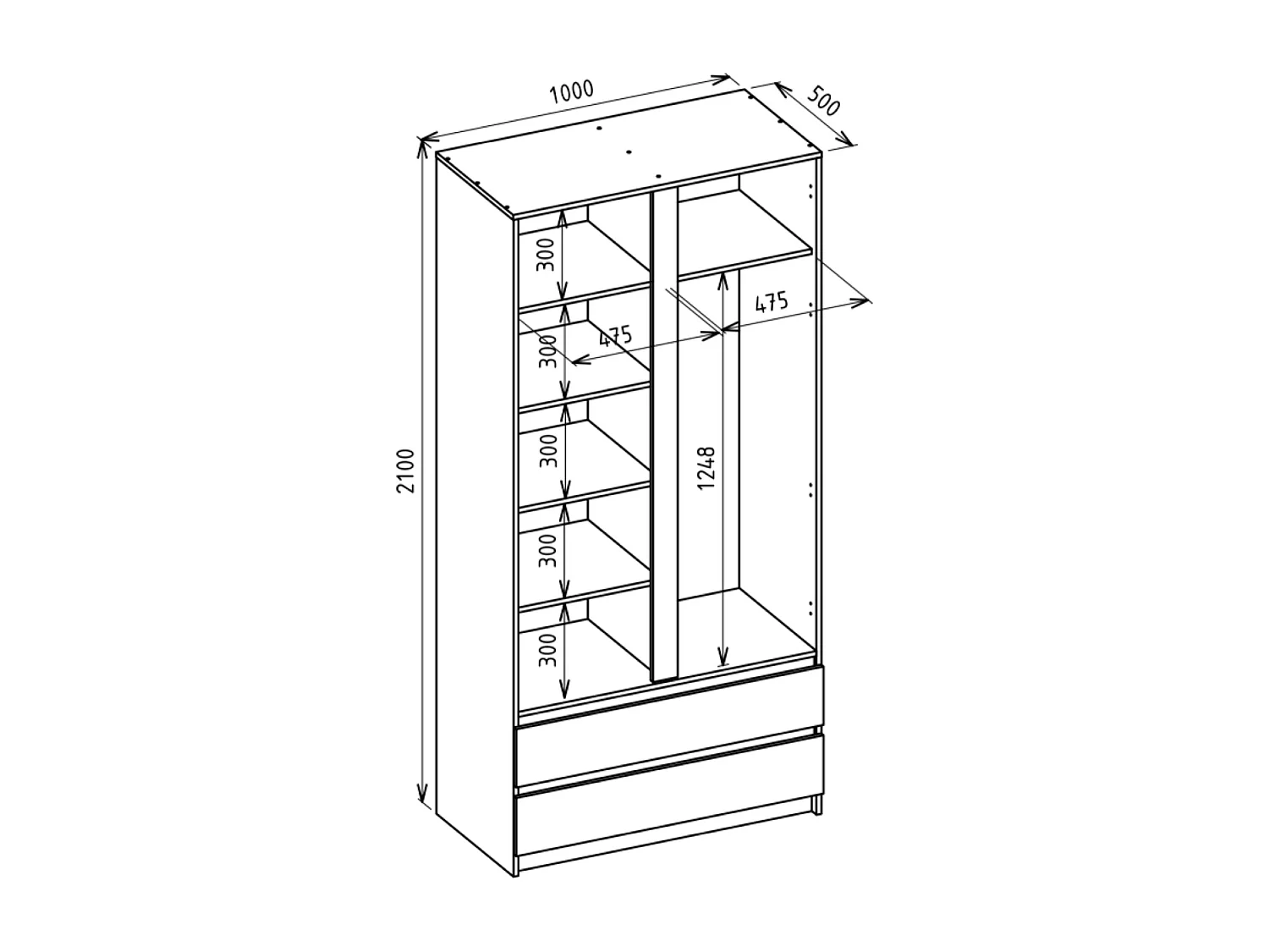Armoire 2 portes 2 tiroirs – 100 cm – gris cachemire – BEMMI