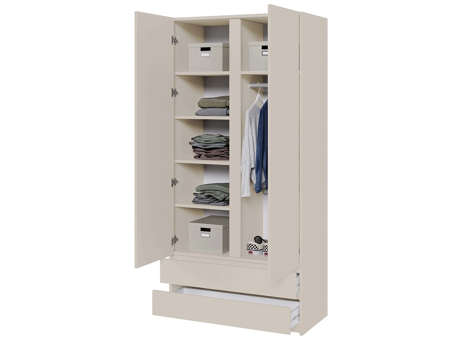 Kledingkast met 2 deuren en 2 lades – kasjmiergrijs – 100 cm – BEMMI