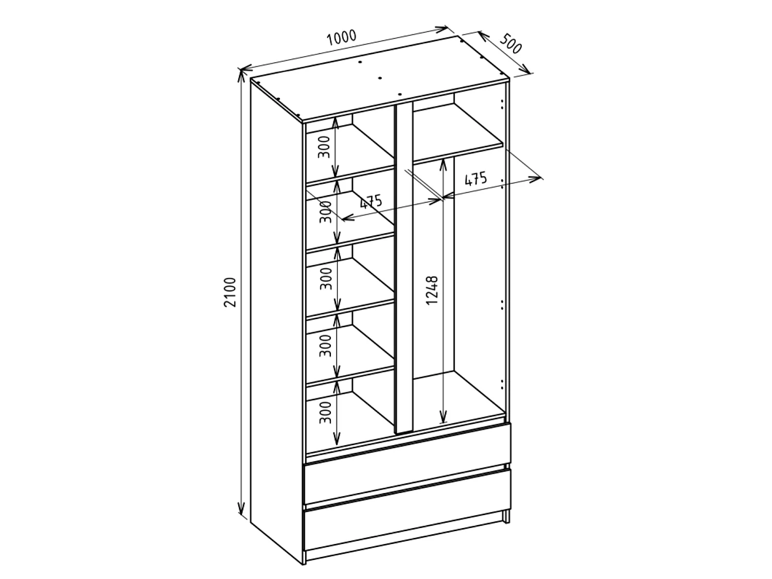 Kledingkast met 2 deuren en 2 lades – kasjmiergrijs – 100 cm – BEMMI