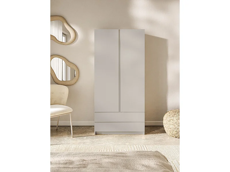 Armoire 2 portes 2 tiroirs – 100 cm – gris cachemire – BEMMI