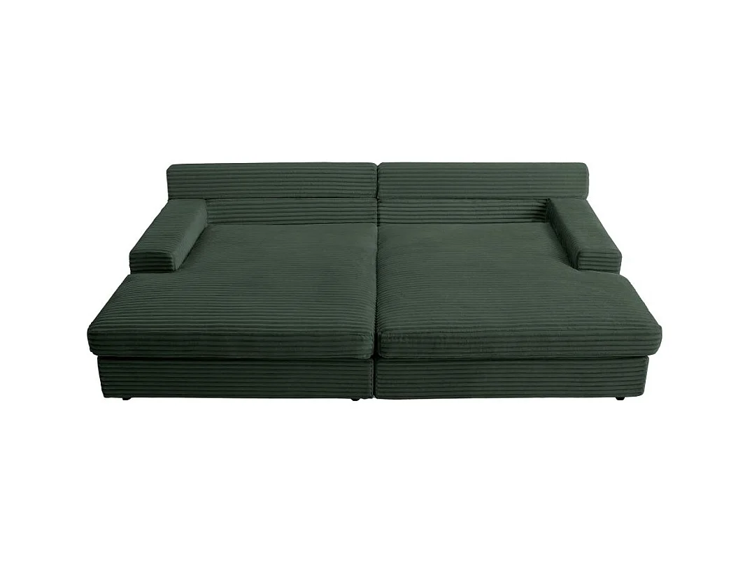 Canapé droit 4 places FLUFFY double méridienne et assise profonde en velours côtelé - vert foncé