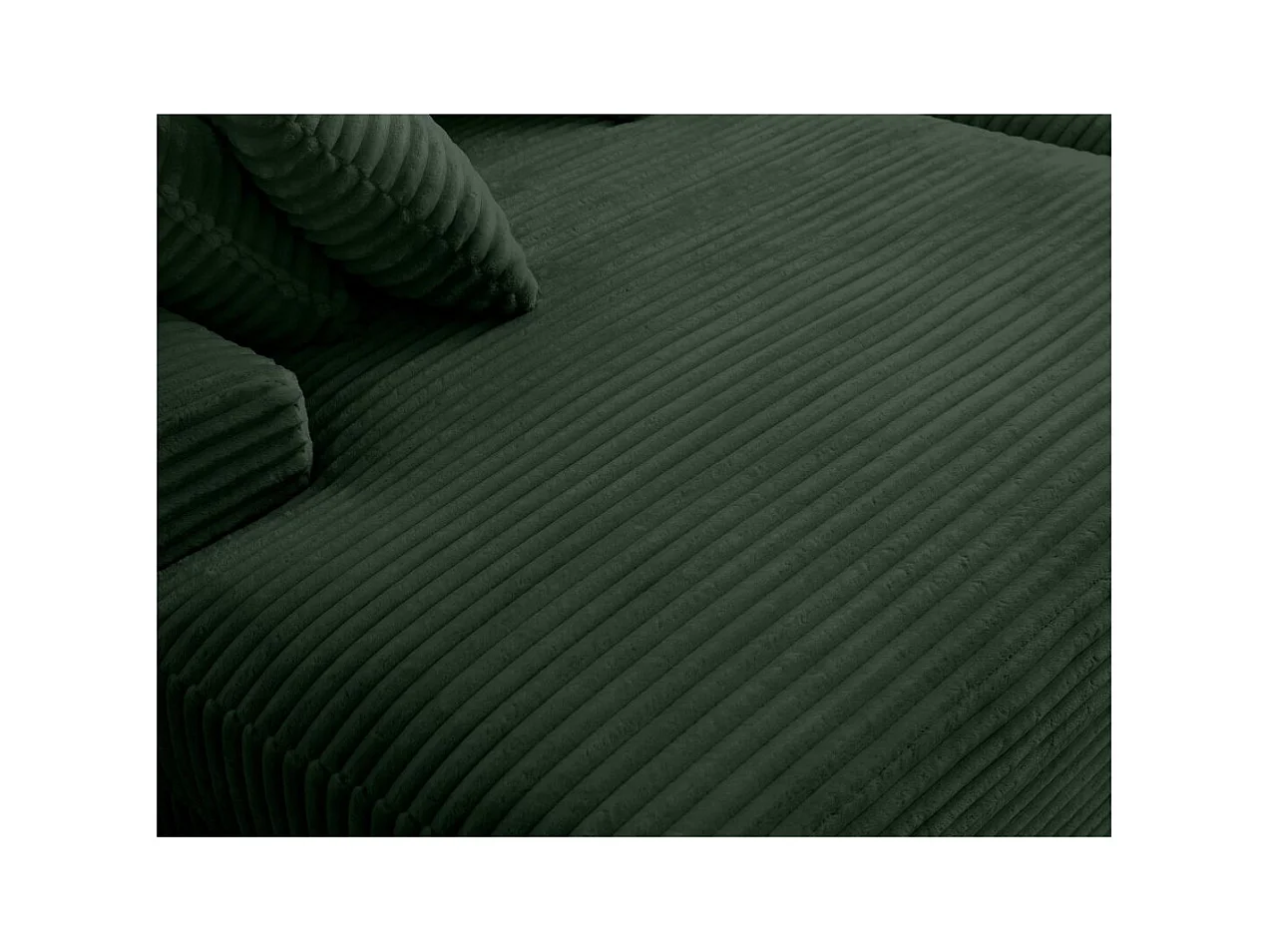 Canapé droit 4 places FLUFFY double méridienne et assise profonde en velours côtelé - vert foncé